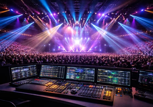 Architectural lighting system installation Architectural and performance lighting systems installed in a venue environment to enhance visibility and atmosphere.