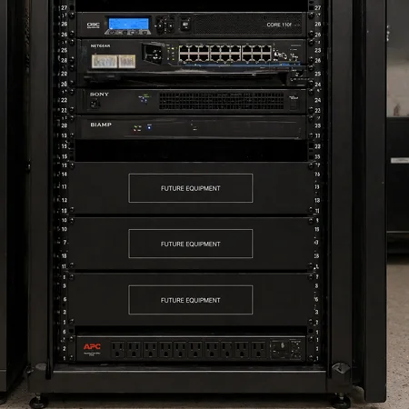 AV System Rack Designed for Scalability AV equipment rack with reserved space for future expansion